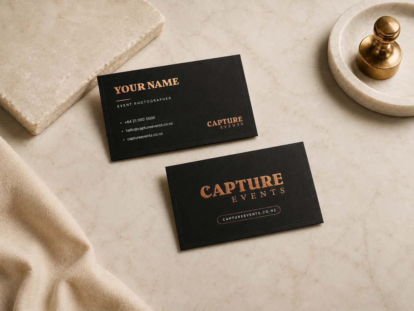 Capture Events business card identity mockup